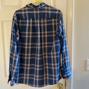 Eddie Bauer Navy and light grey Plaid Button Down Shirt. large